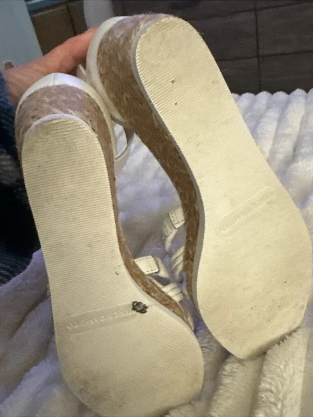 Vince Camuto Cream Strappy Espadrille Wedge Sandals
